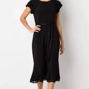 Perceptions Black Ruffle Sleeve Midi Dress